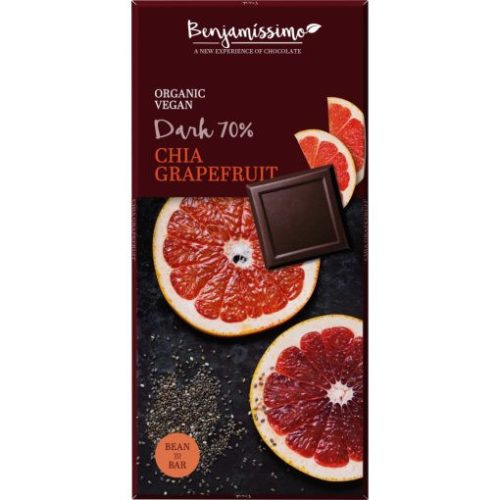 Benjamissimo BIO, vegán 70% étcsokoládé chia maggal és grapefruittal 60 g