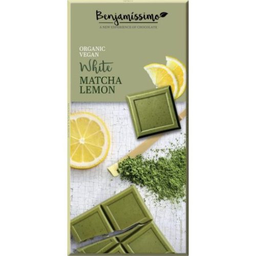 Benjamissimo BIO, vegán fehér csokoládé citrommal és matcha teával 60 g