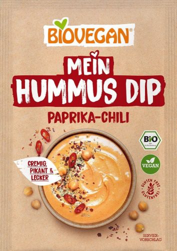 BioVegan Bio, vegán, gluténmentes humusz mártogatós alap - paprika-chili íz 55 g