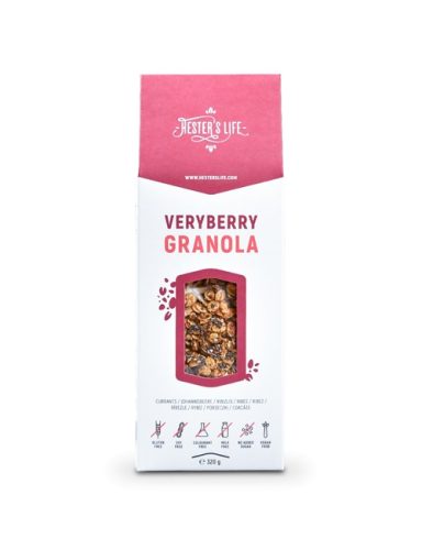 Hester's Life vegán, gluténmentes, hozzáadott cukormentes Veryberry ribizlis granola 320g
