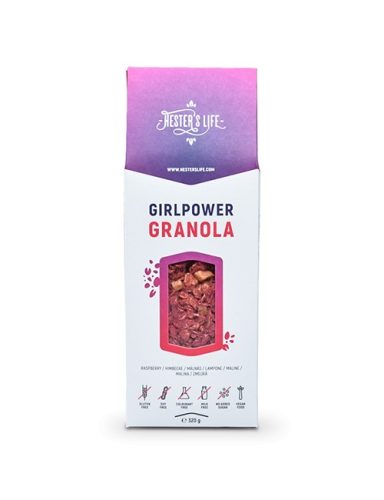 Hester's Life vegán, gluténmentes, hozzáadott cukormentes Girlpower málnás granola 320g