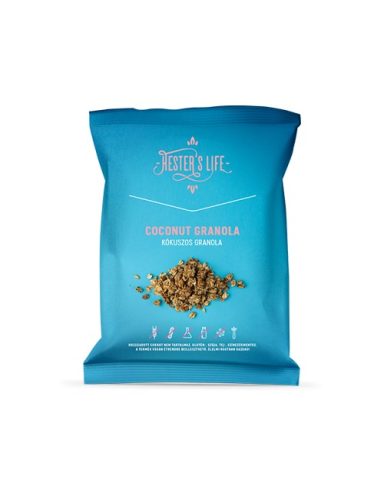 Hester's Life vegán, gluténmentes, hozzáadott cukormentes kókuszos granola 60 g