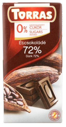 Torras Étcsokoládé 72% hozzáadott cukor nélkül 75 g