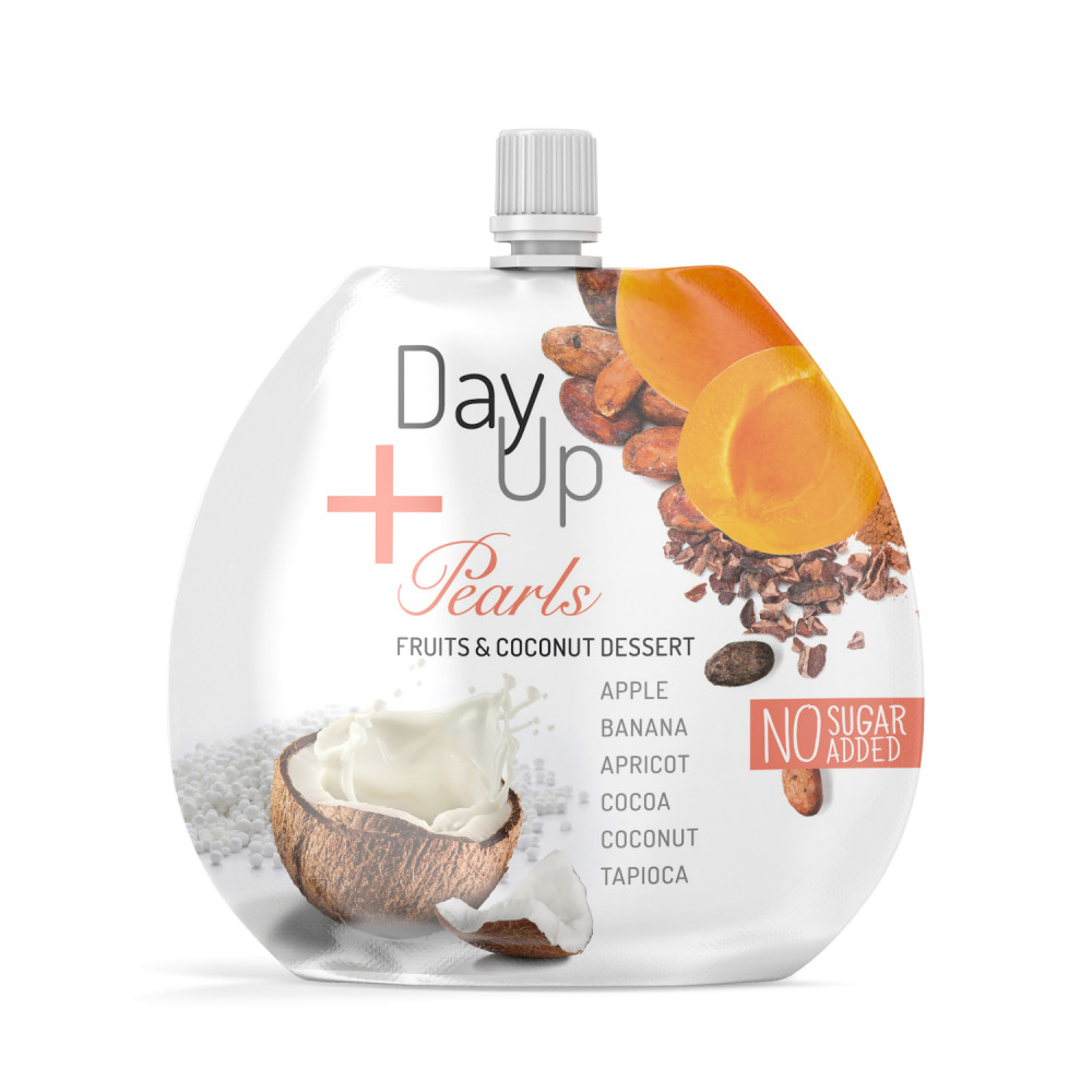 Day Up +Pearls vegán, gluténmentes, hozzáadott cukormentes gyümölcspüré-sárgabarack és kakaó 100 g