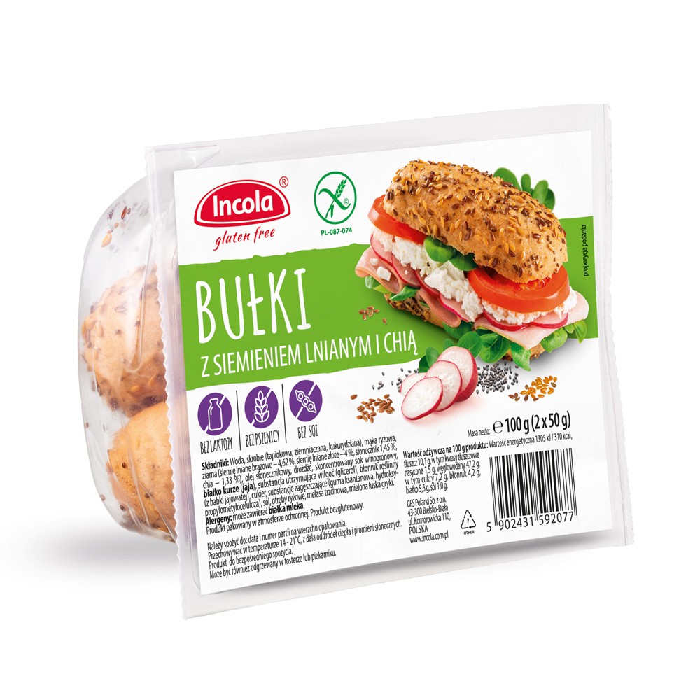 Incola gluténmentes szendvicskenyér lenmaggal és chiamaggal 100 g