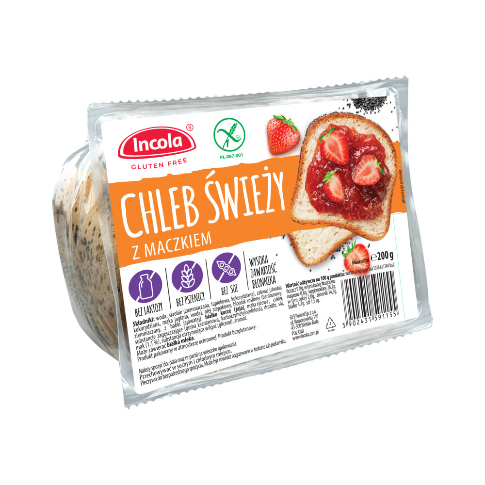 Incola gluténmentes friss kenyér mákkal 350 g